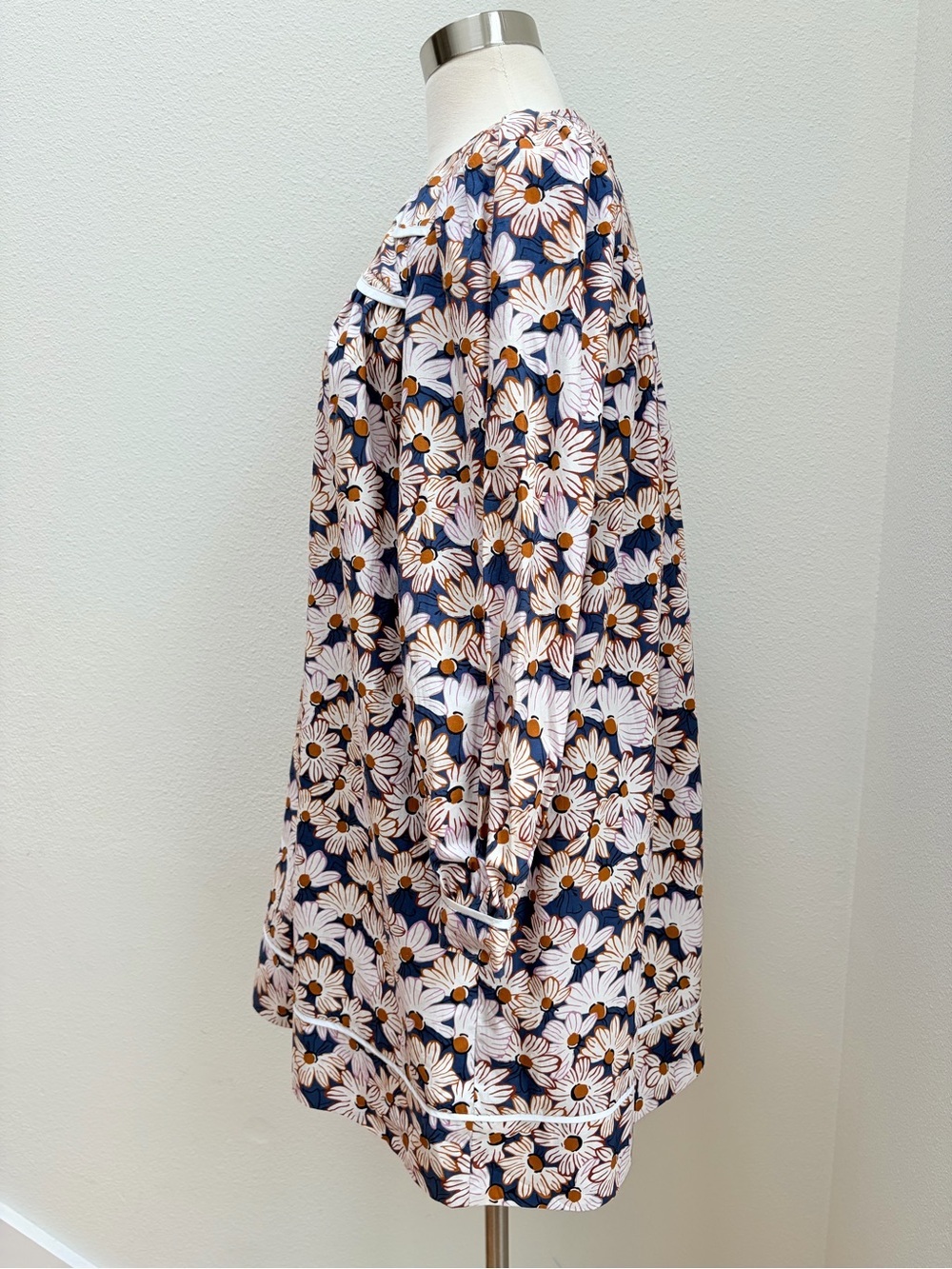 Batsheva Floral Daisy Dress Poplin Long Sleeve Mini Esme Cotton Blue Pink Size 2 - Picture 5 of 10